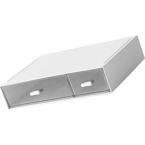 Organiseur de bureau à 2 tiroirs, boîte de rangement empilable en plastique blanc, idéal pour ranger cosmétiques et fournitures de bureau. (1/5)