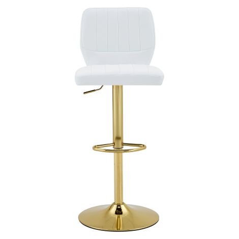 Sgabello da bar regolabile in altezza 62-83 cm, sedia da bar girevole a 360° con schienale e poggiapiedi, sgabello da cucina ergonomico in similpelle, portata massima 136 kg, bianco-oro