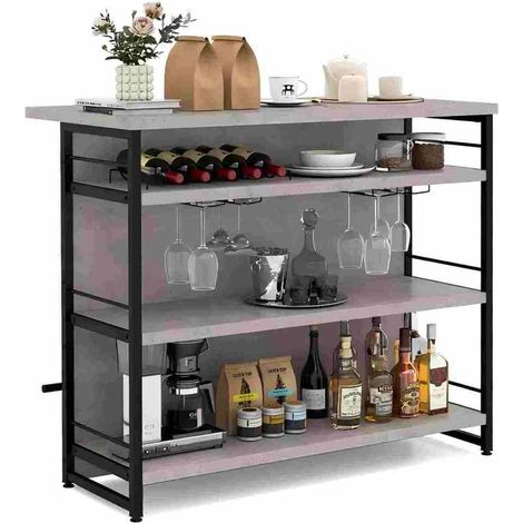 Bar de maison élégant avec range-bouteilles et porte-verres, meuble gris pour salon ou pub (1/2)