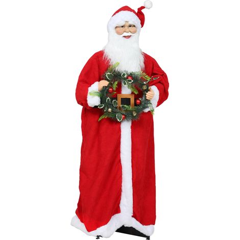 Figurine Père Noël rouge 110cm debout commande vocale musique festive bras pliables déco festive (1/5)
