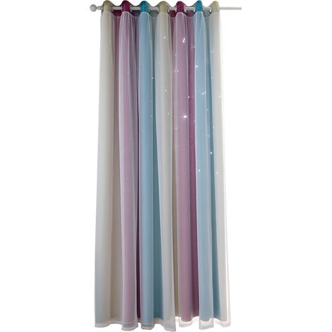 Decdeal 1 Stück Sternenvorhänge, transparent, farbenfroh, doppellagig, lila, 63 x 53 Zoll (ca. 160 x 135 cm), für Schlafzimmer und Wohnzimmer (1/5)