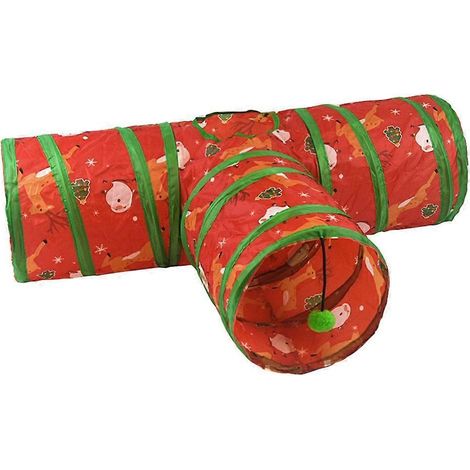 Tunnel de jeu interactif pour animaux de compagnie sur le thème de Noël, en forme de T, pour chats. (1/4)