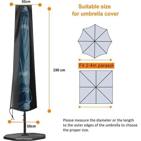 Telo protettivo per ombrellone - Telo per ombrellone da giardino 600D resistente all'acqua - Ombrellone dritto in telone resistente ai raggi UV con copertura per patio con cerniera 190 x 30 x 50 cm (1/4)