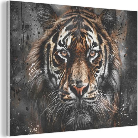 CUADRO ACÚSTICO Tigre - Animales - Retrato - Lujo - Negro Adornos Pared 80x60 (1/5)