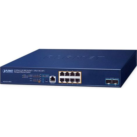 PLANET Layer 3, 8-Port 2.5GBASE-T Gestionado L3 2.5G Ethernet (100/1000/2500) Energía sobre Ethernet (PoE) 1U Azul