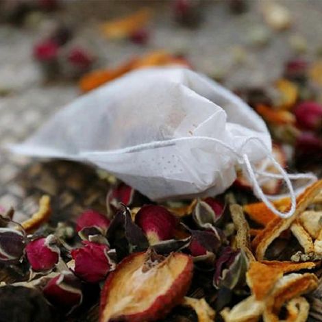 100 sachets de thé jetables pour thé en vrac avec cordon de serrage, sachets filtre vides pour infusion d'épices et d'herbes. (1/4)