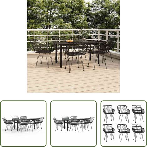 vidaXL Gartenstuhl - 7-tlg. Garten-Essgruppe Schwarz Poly Rattan (1/5)