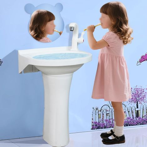 Évier sur pied en plastique pour tout-petits – Petit lavabo de salle de bain pour enfants – 40 x 28 x 53 cm – Installation sans perçage – Autocollant avec trou de robinet pour salle de bain – Colonne (1/5)