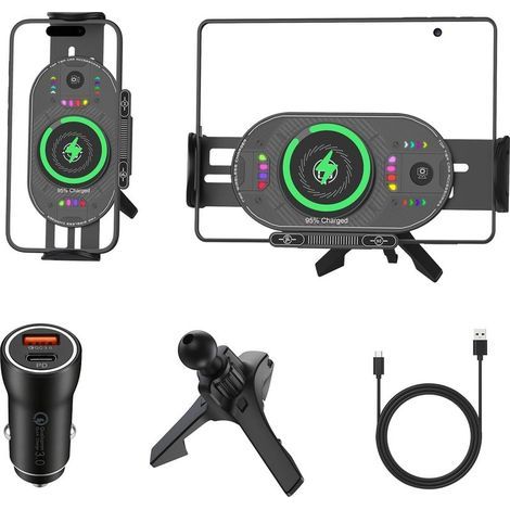 Support Téléphone Voiture pour Téléphones Pliables Chargeur sans Fil 15W Induction Qi Rapide Double Bobine Auto Clamping 360° Rotatif Compatible Galaxy Z Fold (7/6/5/4/3/2) Z Flip (1/5)