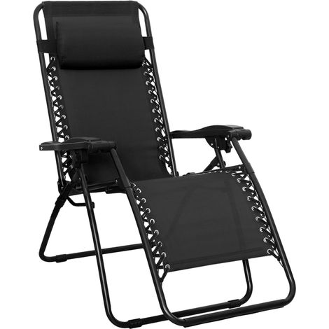 Chaise de camping pliable zéro gravité, Noir, 90 x 66 x 110 cm (1/5)