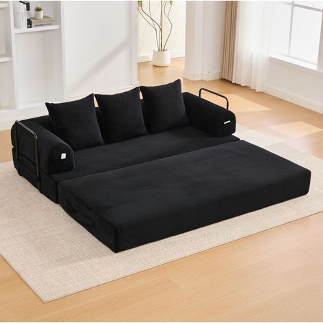 Divano modulare pieghevole 200 x 94 cm con 3 cuscini e tasca laterale nero DESVIAE (1/5)