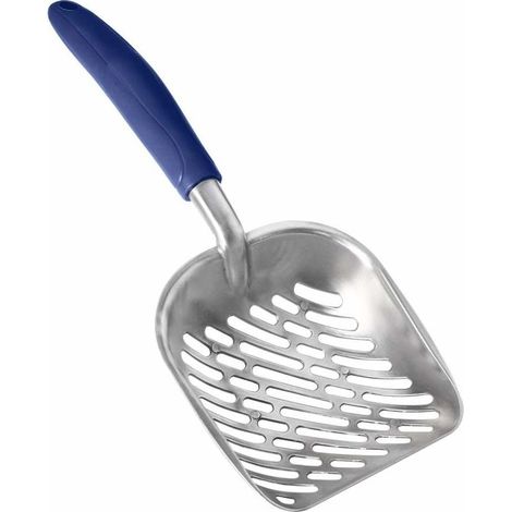 Paletta per lettiera per gatti in metallo blu con manico lungo: ideale per raccogliere i rifiuti in modo facile e senza sforzo. (1/5)