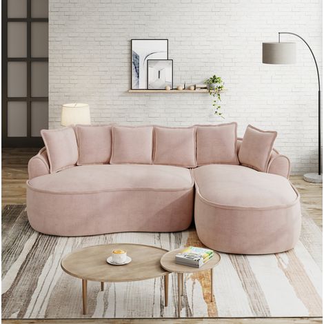 Modulares Ecksofa rosa aus Chenille mit tiefer Chaiselongue, breiten Armlehnen und ohne Montage (1/5)