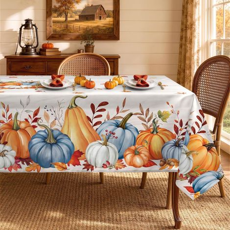Tischdecke Herbst Kürbis Blätter 140x180 cm Waschbar Rechteckig