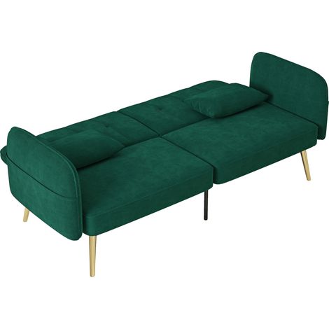 Canapé convertible clic-clac 2 places velours vert foncé dossier réglable 130x190 cm