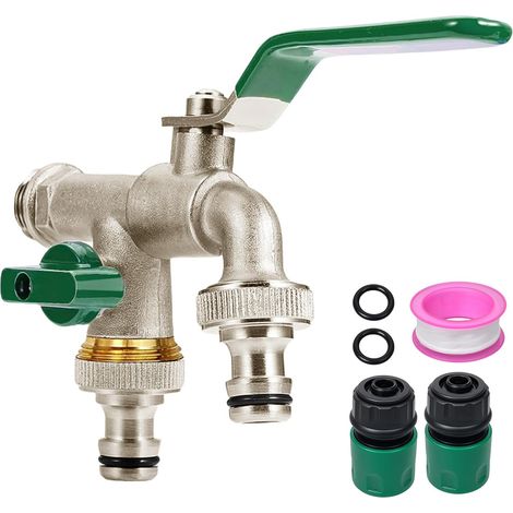 Garden Tap 1/2 Inch Stopcock Frost Resistant Non Drip Brass Ball Valve with Hose Fittings and PTFE Strip Universal for Garden Washing Machine (1/5)