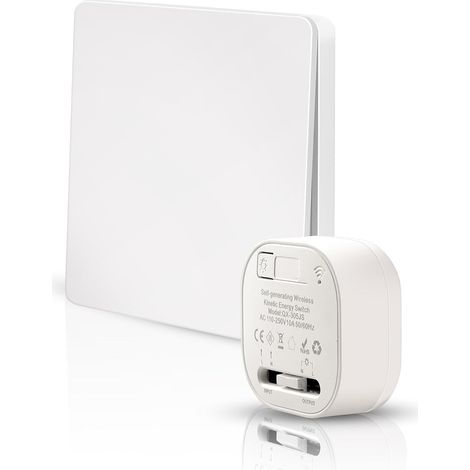 Interruttore da parete wireless senza batteria con ricevitore - Interruttore da parete wireless - Telecomando - Nessun cablaggio richiesto - Interruttore per lampada wireless