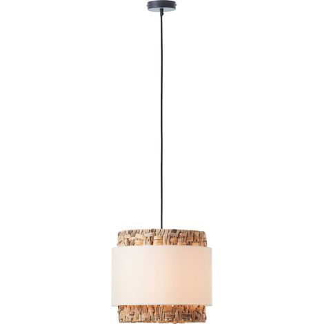 Brilliant Waterlilly suspension 1 flamme noir/naturel/blanc, tissu/jacinthe d'eau/métal, 1x A60, E27, 60 W (1/5)