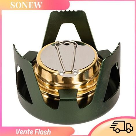 Sonew réchaud de camping à alcool Réchaud à alcool portable, petit brûleur à alcool en laiton avec support sport vert armée (1/5)