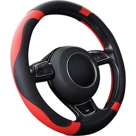 Couvre Volant Voiture Caches de Volant en Cuir Microfibre Universel 37-38cm / 15" Antidérapant Respirant Durable (Rouge) (1/5)
