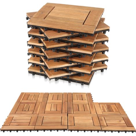 Jopassy Set di piastrelle per terrazzo 30x30 cm in legno,piastrelle per pavimenti in legno di acacia,pavimento in piastrelle di legno,piastrelle a incastro marroni 77x