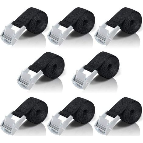 1M Sangle d'Arrimage - 8 Pièces Sangle à Cliquet avec Boucle de Serrage en Alliage de Zinc - Pour Fixation Moto/Voiture/Porte Vélo/Bagage/Déménagement - Puissance de Traction (1/5)