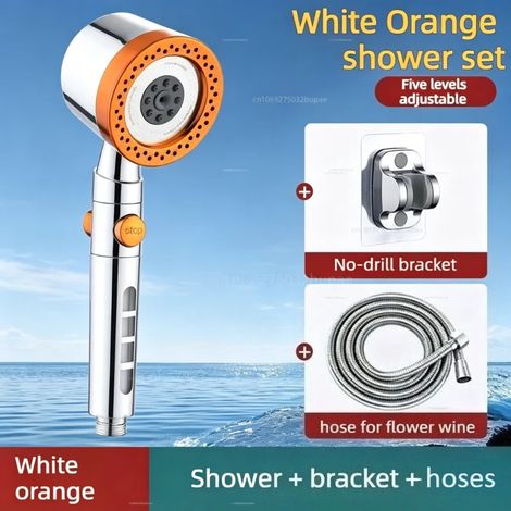 Ensemble complet de douche hygiénique à 6 jets (orange, 3 pièces) : robinet de douche 6 vitesses, douchette à main, pression renforcée, 3 pièces pour salle de bain et usage domestique. (1/5)