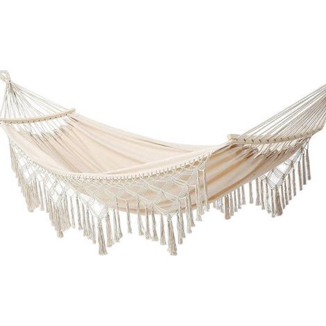 Hamac bohème, hamac à pompons portable, balançoire en toile tissée pliable pour camping en plein air (1/4)