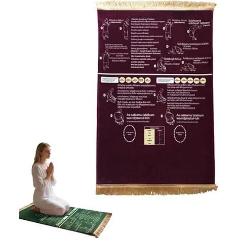 Tapis de prière guidé bilingue, tapis de prière musulman pour la pratique de la salah pour les nouveaux musulmans convertis, pliable et antidérapant, étape par étape, pour la maison, la chambre et le (1/5)