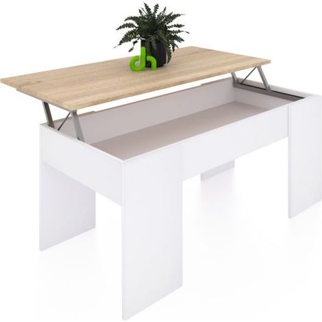 Mesa de centro elevable con almacenaje 100x42,5-53 cm Vita Blanco Artik (Blanco Mate) - Roble Canadian 50cm (ancho) x 45cm (alto) (1/5)