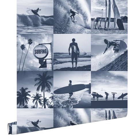 papier peint photos de surfeurs bleu foncé - ESTAhome (1/5)