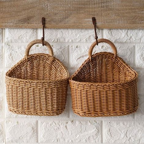 Panier de Rangement en Osier Plastique avec Poignée, Panier de Shopping Semi-circulaire Tressé, Suspension Murale pour Plantes en Rotin, Décor pour Maison, Jardin et Mariage - 1 Pièce (1/5)