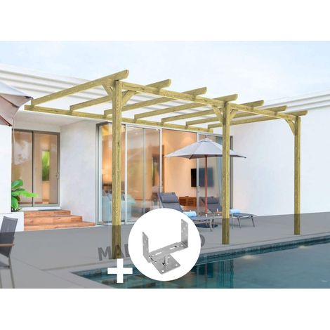 Pergola adossée en bois massif Orléans 420 x 300 cm + 2 supports surélevés - Maderland