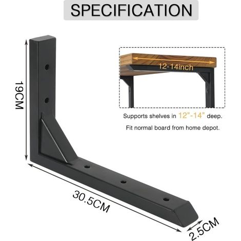 Ensemble de supports d'étagère muraux triangulaires renforcés en fer noir avec vis, robustes. - AquaForge (1/5)