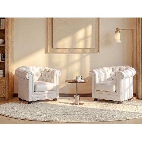 Lot de 2 Fauteuils CHESTERFIELD - Simili Blanc (1/4)