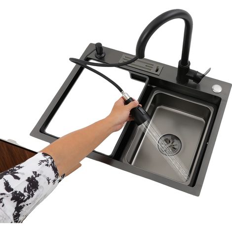 Fregadero de cocina, acero inoxidable 304, dimensiones: 60 × 45 × 22 cm, un solo seno, dos orificios, requiere montaje. (1/5)