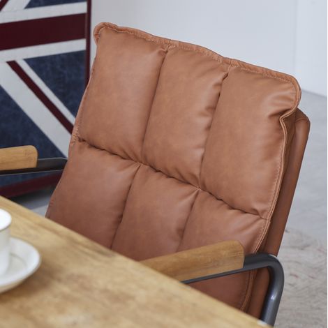 Chaise de bureau en cuir avec accoudoirs en chêne, ergonomique et réglable en hauteur, fauteuil de direction pivotant à roulettes (1/5)