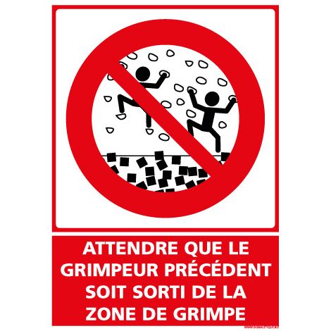 PANNEAU ATTENDRE QUE LE GRIMPEUR PRECEDENT SOIT SORTI DE LA ZONE DE GRIMPE (D1162) - Adhésif - 75 x 105 mm
