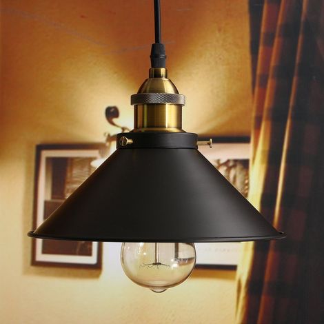 Lámparas De Colgar Vintage Retro Lustre 220MM E27 (Negro)Industrial Metal Pantalla De Iluminación Clásico (1/7)
