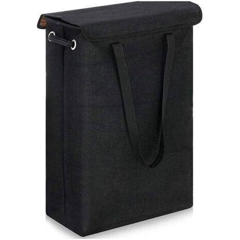 (Black) 45 Litre Slimline Foldable Laundry Hamper with Lid - Extra Large Capacity Laundry Hamper - 39x19x60cm - Narrow Laundry Hamper (1/5)