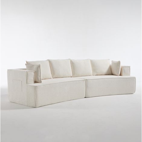 Sofá modular curvo de tela blanca con asiento profundo y espuma de alta elasticidad (1/5)
