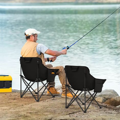 SUNULA 2er Set Faltbar Campingstuhl, Kompakter Angelstuhl bis 100kg, Tragbare Strandstuhl Picknickstuhl mit Tragetasche, Schwarz (1/5)