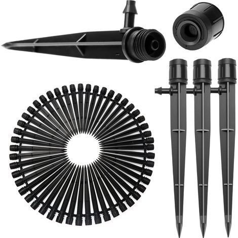 50 Pièces Goutteur Irrigation Réglable, 360 Degrés Micro Asperseur Goutte à Goutte avec Connecteur Barbelé & Piquet de Support pour Tube 4/7 mm, Goutteur d'irrigation Insertion, Noir (1/5)