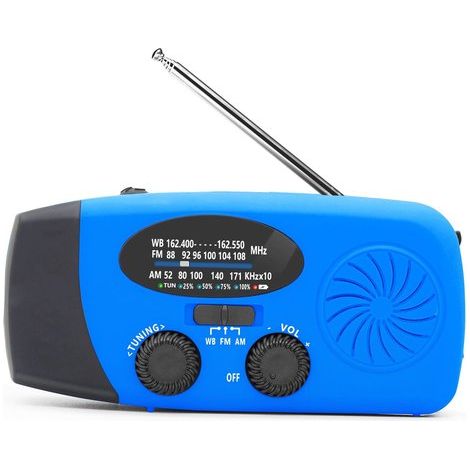 Radio d'urgence 2000 mAh avec fonction météo, radio solaire portable avec réception AM/FM/NOAA et manivelle, chargeur de téléphone portable avec fonction SOS, lampe LED 1 W (1/5)