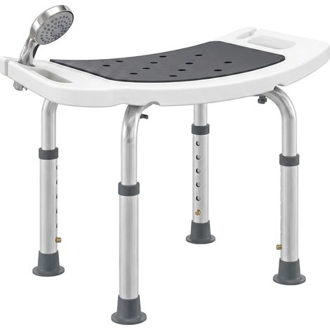 Sgabello da Doccia in Lega di Alluminio e Plastica Antiscivolo, Altezza Regolabile 6 Livelli 39-52cm, Grigio