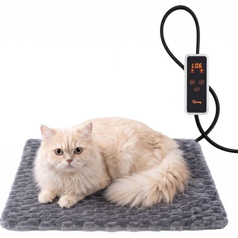 Tapis Chauffant pour Chat et Chien, 6 Niveaux, Minuterie, 45x40cm Coussin chauffant, 6 niveaux de température, minuterie à 6 réglages, câble anti-morsure, housse en peluche douce, Intérieur (1/5)