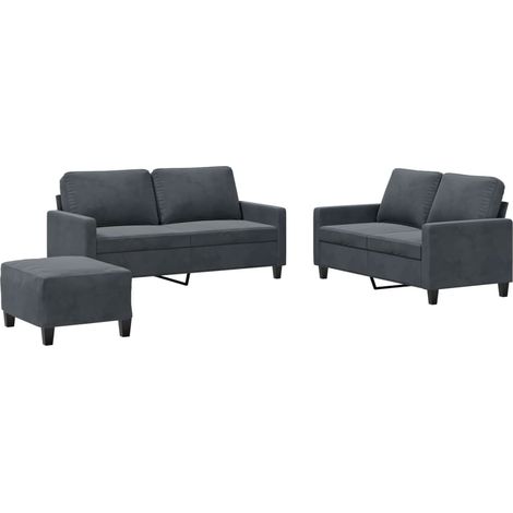 Ensemble de Canapé  Sofas 3 pcs avec coussins Gris foncé Velours