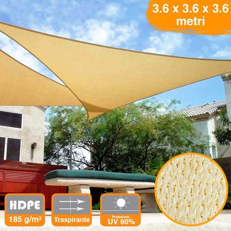 Vela Telo Parasole 3,6x3,6mt Tenda Triangolare Ombreggiante Giardino HDPE Beige (1/6)