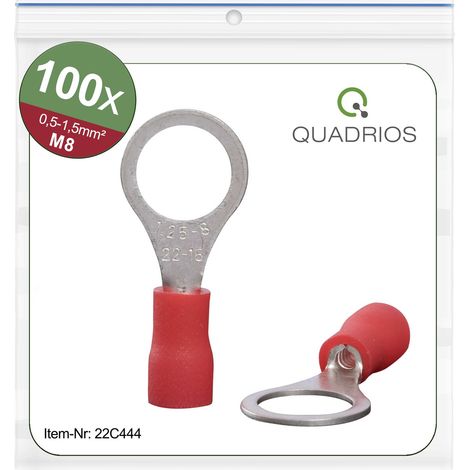 Quadrios 22C444 Ringkabelschuh Querschnitt (max.)=1.5 mm² Loch-Ø=8.5 mm Teilisoliert Rot 1 Set (1/4)
