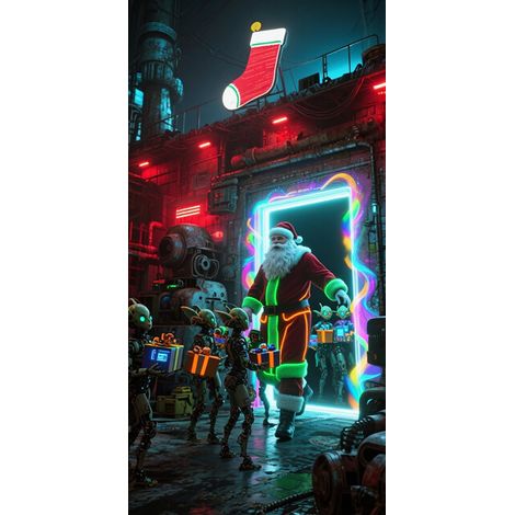 Rideau de porte de Noël 2026, bannière extérieure avec fond photo Père Noël et chien, tissu à suspendre - 90 x 180 cm (œillets + ruban) - Lot de 2